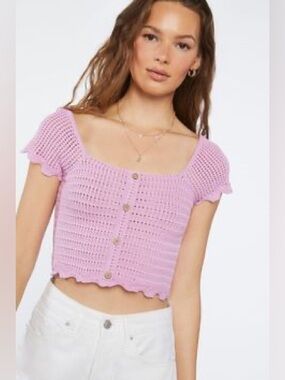 NWT Forever 21 Lilac Crochet Button-Front Crop Top